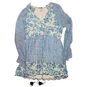 HEMANT & NANDITA Kaiyo Floral Dress Sz M Metallic Ruffled Tassels Mini Bohemian